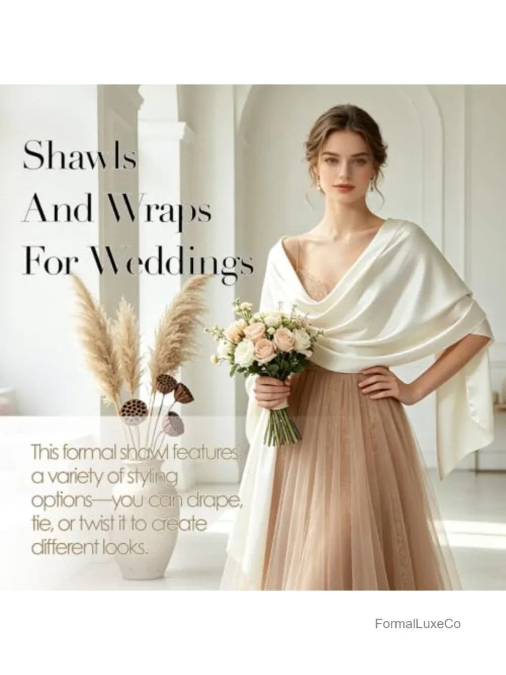 Satin Shawl Wrap for Evening Dresses Bridal Party Long Scarf Formal Cover Up
